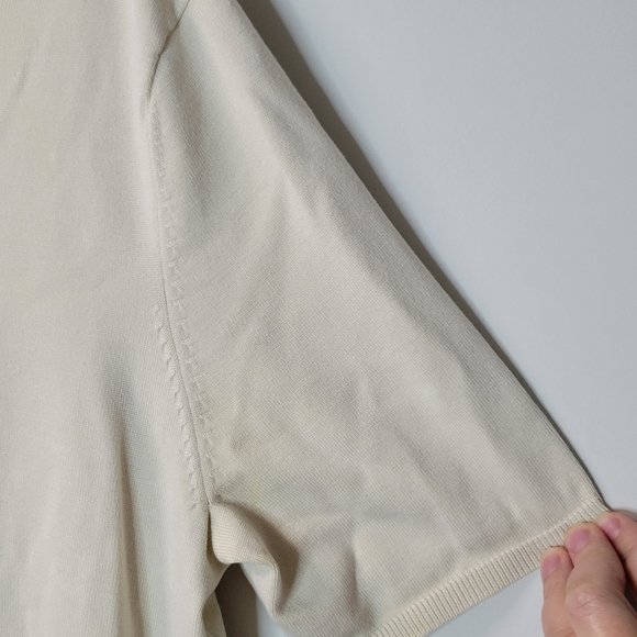 Pendleton Beige Cream Silk Blend Short Sleeve Pullover Sweater Top Blouse Sz M - Picture 2 of 5